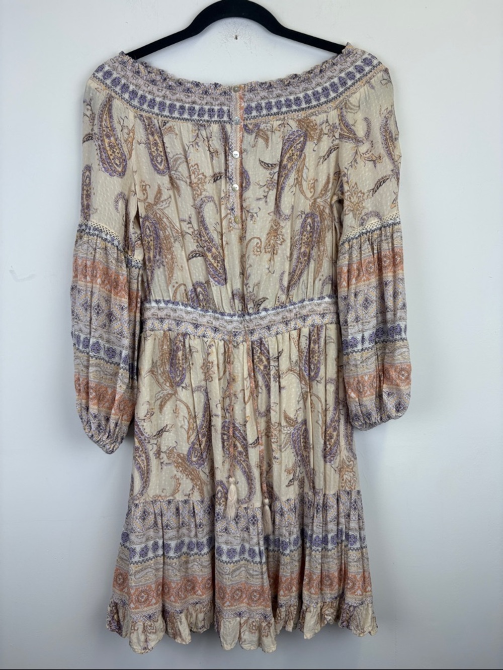 Versona Boho Paisley Off Shoulder Dress Peasant Mini Flowy Festival Size Small